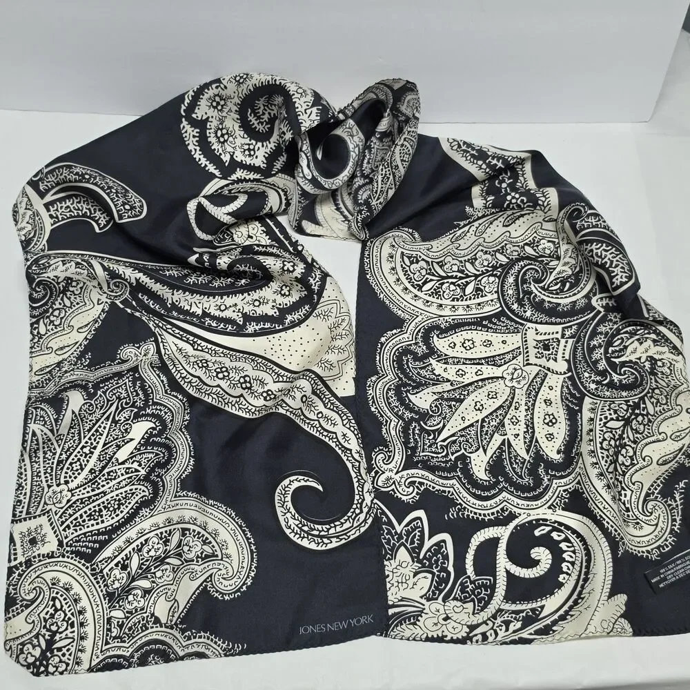 Vintage Designer Silk Scarf Bundle Of 3 Black White Gray Floral Paisley